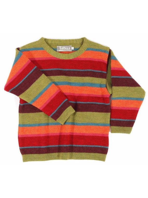 FLOMAX - Bio Kinder Pullover mit Streifen, Wolle, farn/bunt