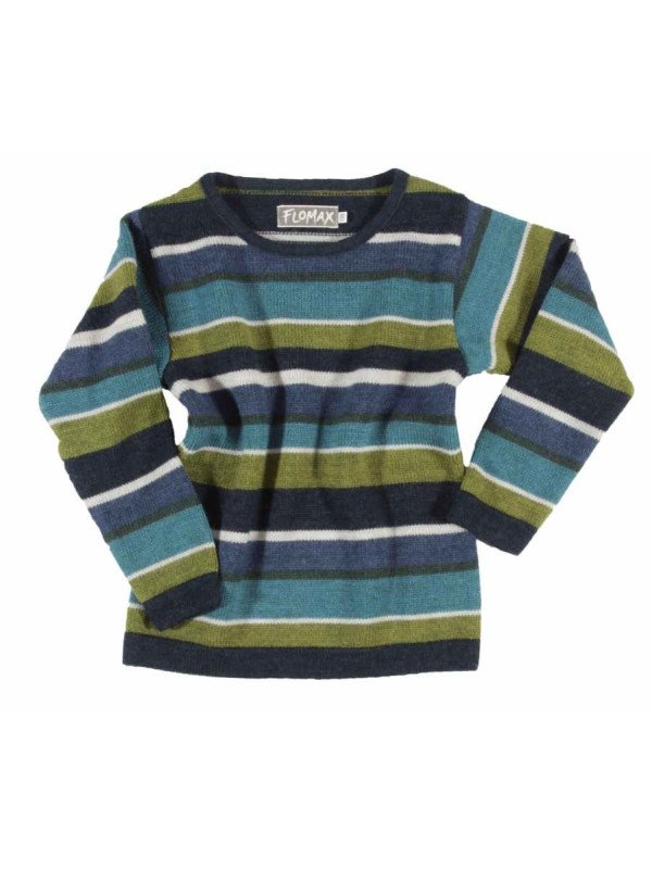 FLOMAX - Bio Kinder Pullover mit Streifen, Wolle, nachtblau/bunt