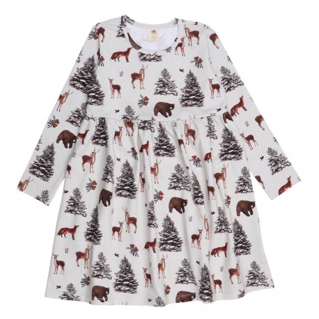 Walkiddy - Bio Kinder Jersey Kleid " Winter Woodland" mit Waldtieren-Allover