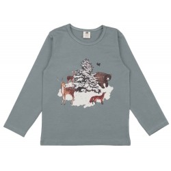 Walkiddy - Bio Kinder Langarmshirt " Winter Woodland" mit Waldtieren-Druck