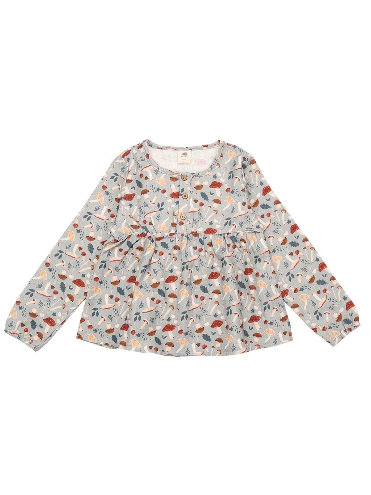 Walkiddy - Bio Kinder Flanell Bluse "  Various Mushrooms" mit Pilz-Allover