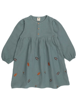 Walkiddy - Bio Kinder Musselin Kleid mit Blätter-Stickerei
