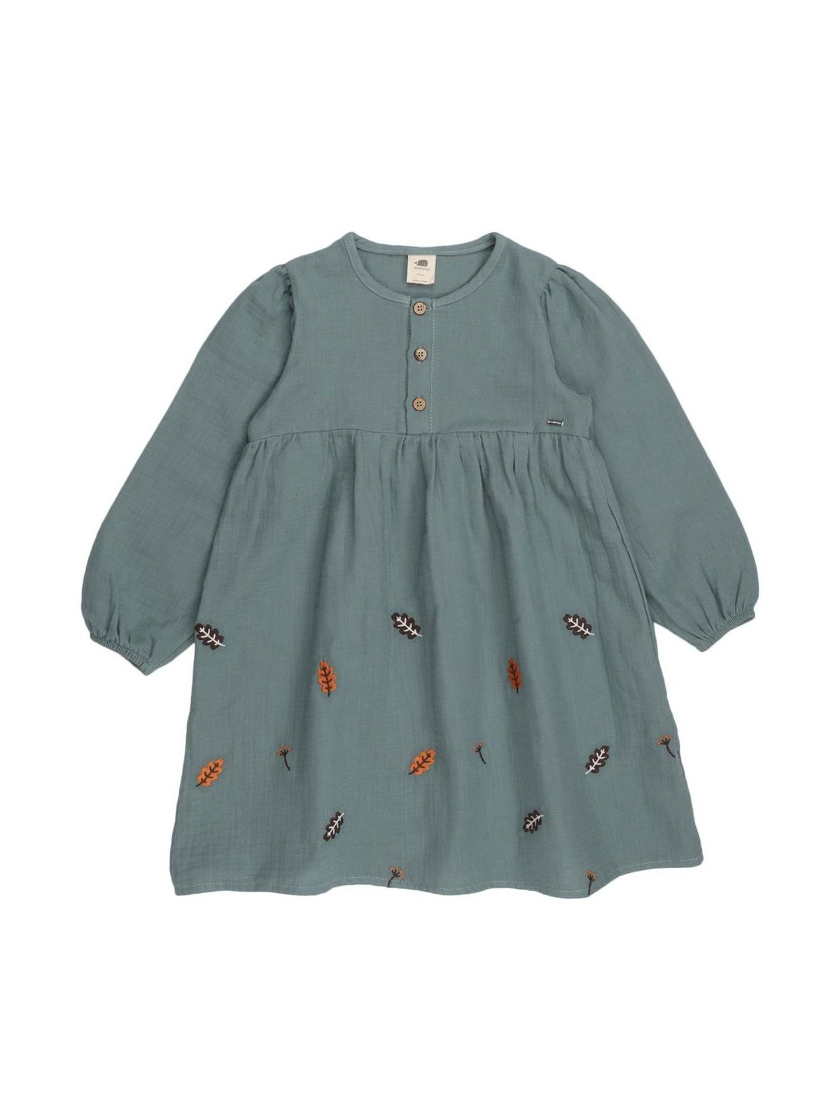 Walkiddy - Bio Kinder Musselin Kleid mit Blätter-Stickerei
