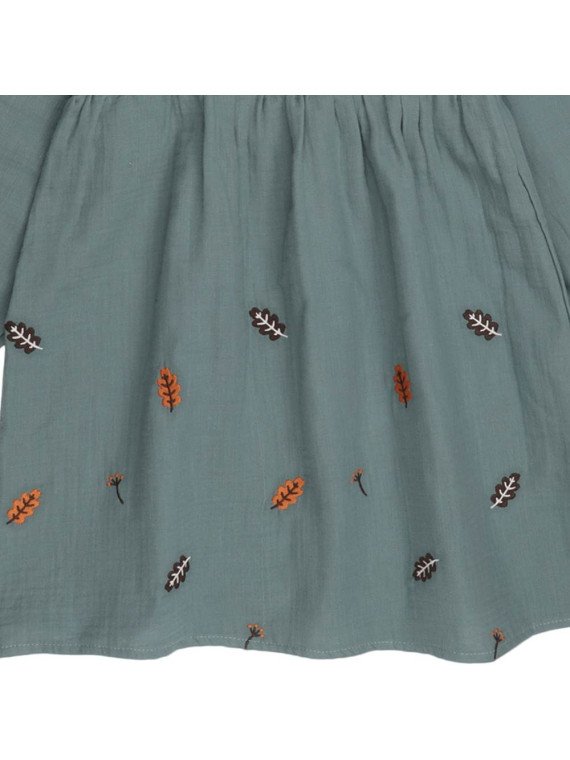 Walkiddy - Bio Kinder Musselin Kleid mit Blätter-Stickerei