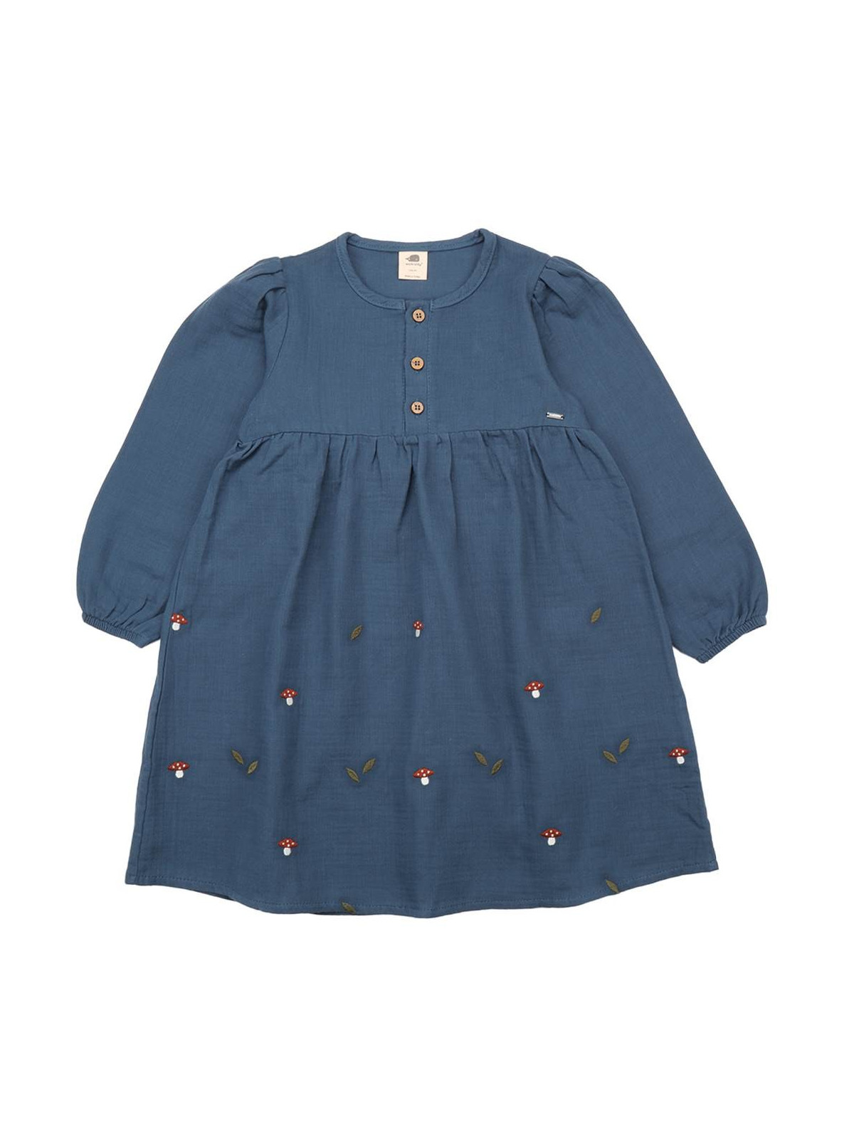 Walkiddy - Bio Kinder Musselin Kleid mit Pilz-Stickerei