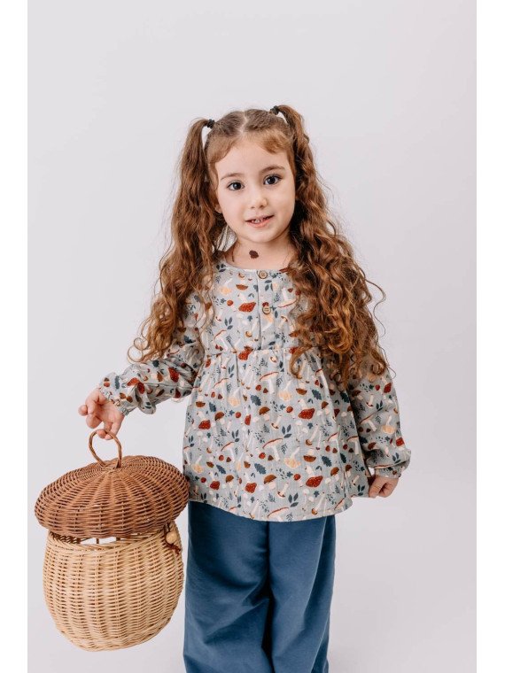 Walkiddy - Bio Kinder Flanell Bluse "  Various Mushrooms" mit Pilz-Allover