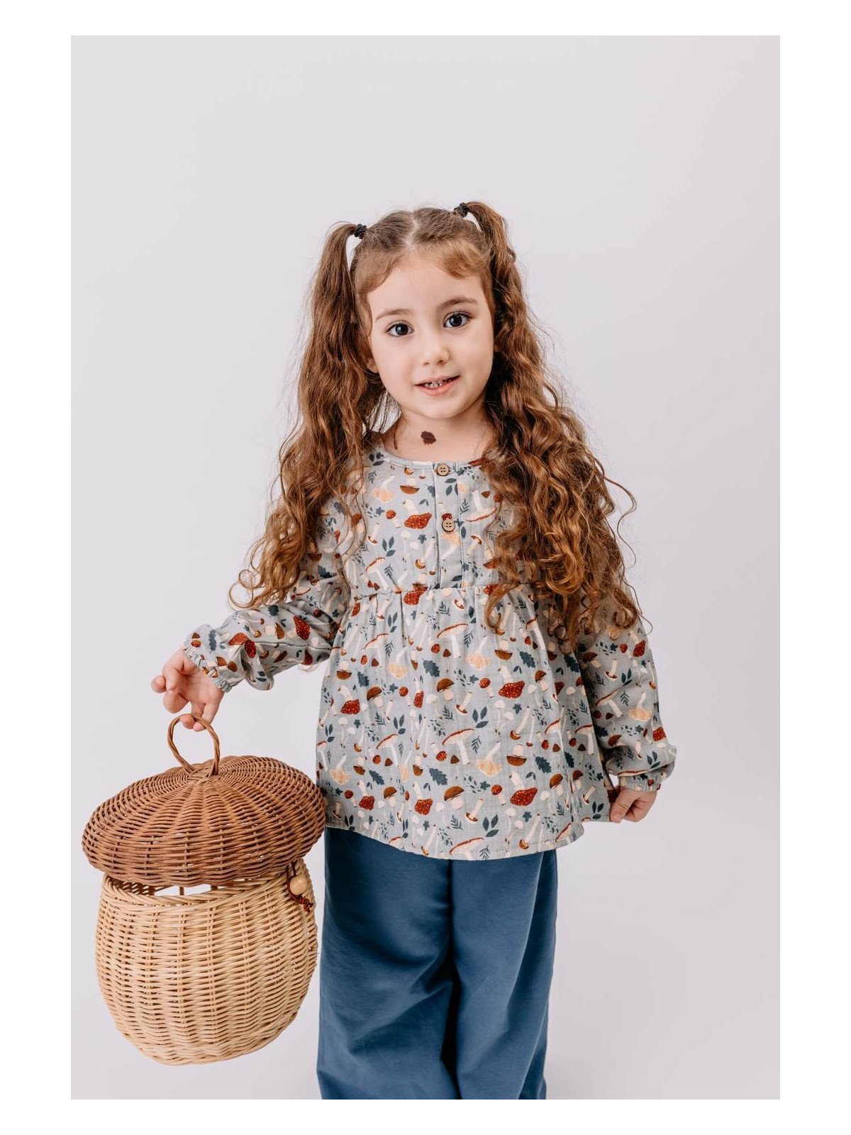 Walkiddy - Bio Kinder Flanell Bluse "  Various Mushrooms" mit Pilz-Allover