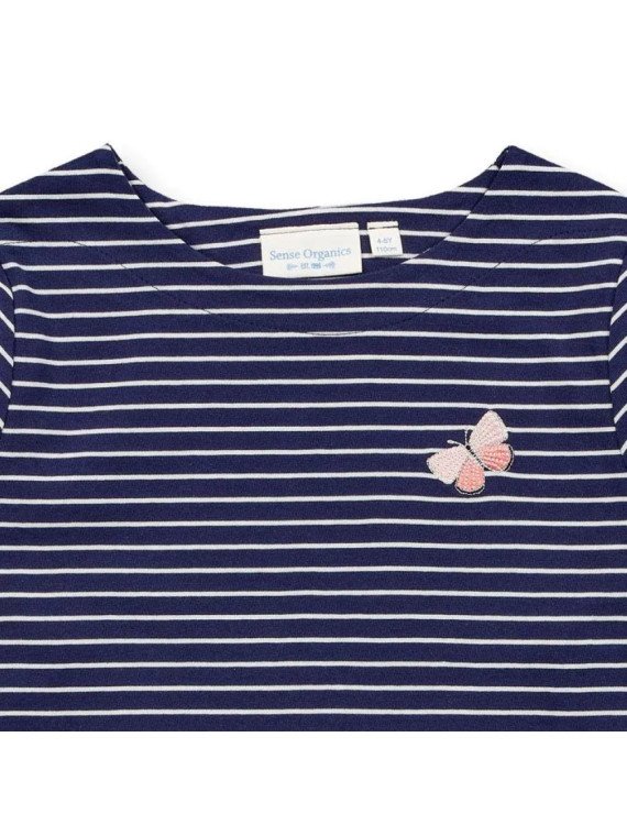 Sense Organics - Bio Kinder Langarmshirt "Aluna" mit Schmetterlings-Stickerei und Streifen