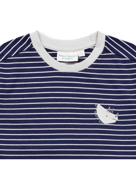 Sense Organics - Bio Kinder Langarmshirt "Luke" mit Dinosaurier-Stickerei und Streifen