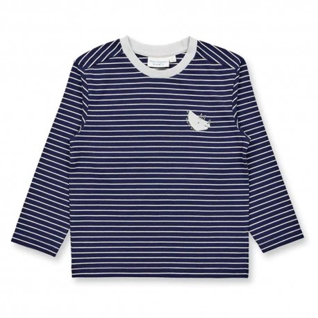 Sense Organics - Bio Kinder Langarmshirt "Luke" mit Dinosaurier-Stickerei und Streifen