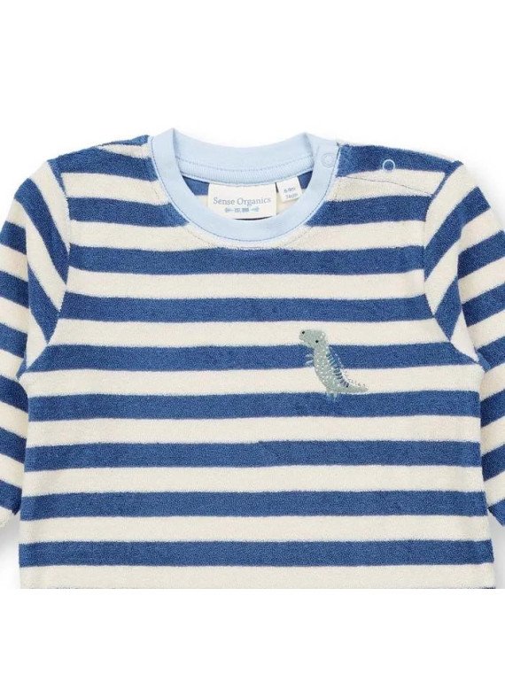 Sense Organics - Bio Baby  Frottee  Strampler "Viktor" mit Dinosaurier-Stickerei und Streifen