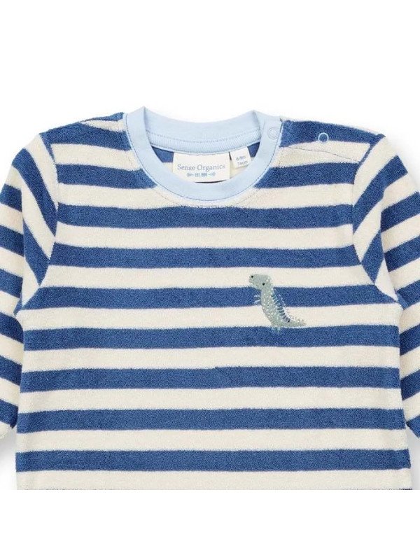 Sense Organics - Bio Baby  Frottee  Strampler "Viktor" mit Dinosaurier-Stickerei und Streifen