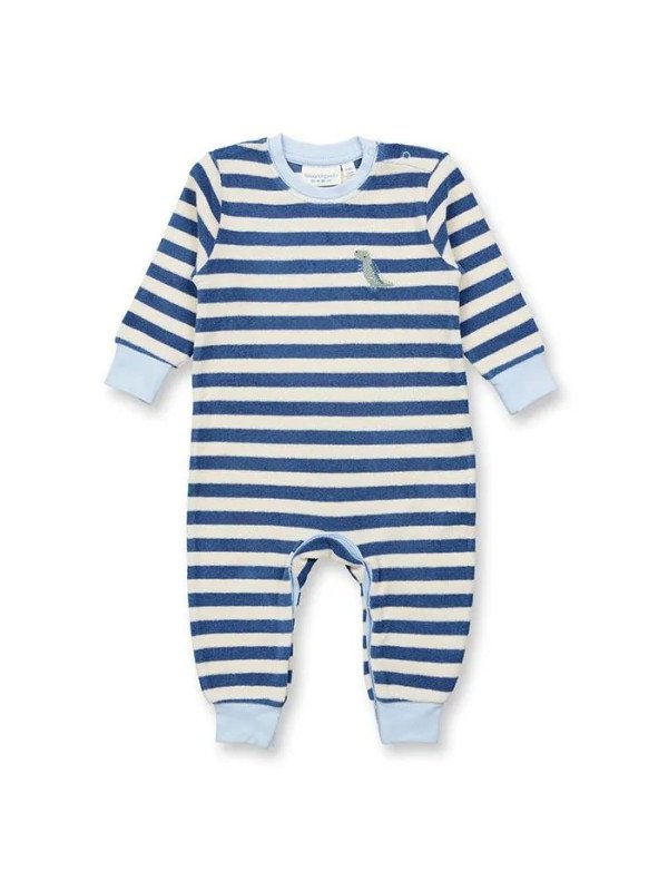 Sense Organics - Bio Baby  Frottee  Strampler "Viktor" mit Dinosaurier-Stickerei und Streifen