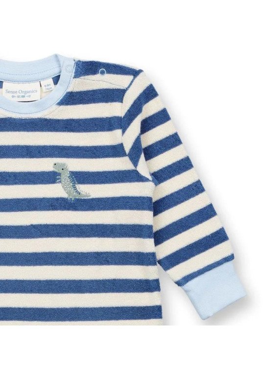 Sense Organics - Bio Baby  Frottee  Strampler "Viktor" mit Dinosaurier-Stickerei und Streifen