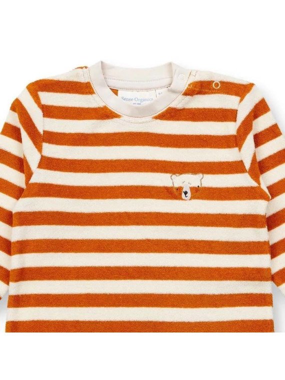 Sense Organics - Bio Baby  Frottee  Strampler "Viktor" mit Bären-Stickerei und Streifen
