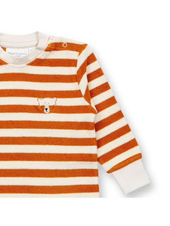 Sense Organics - Bio Baby  Frottee  Strampler "Viktor" mit Bären-Stickerei und Streifen