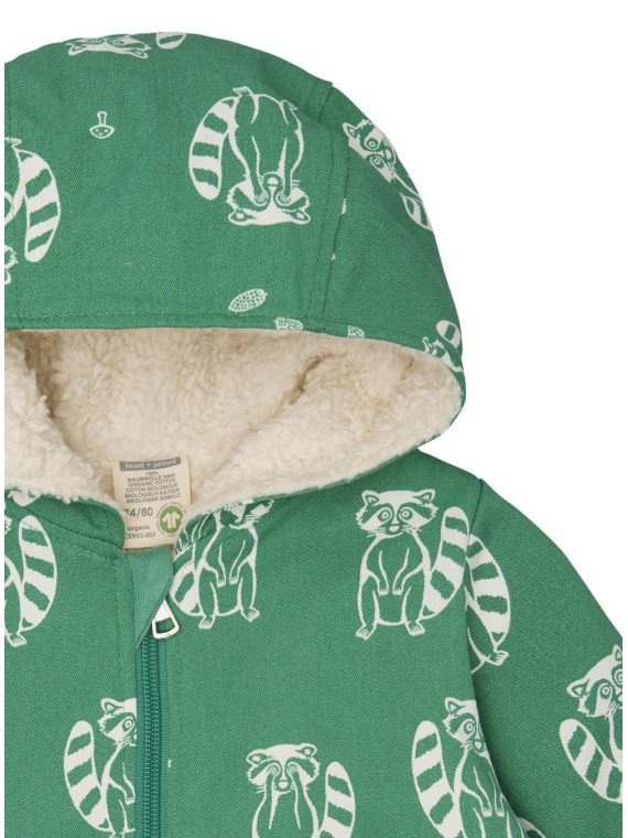 loud + proud - Bio Kinder Jacke mit Waschbär-Allover und Teddyfutter, wasserabweisend, plant