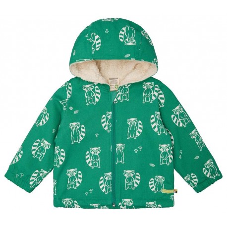 loud + proud - Bio Kinder Jacke mit Waschbär-Allover und Teddyfutter, wasserabweisend, plant