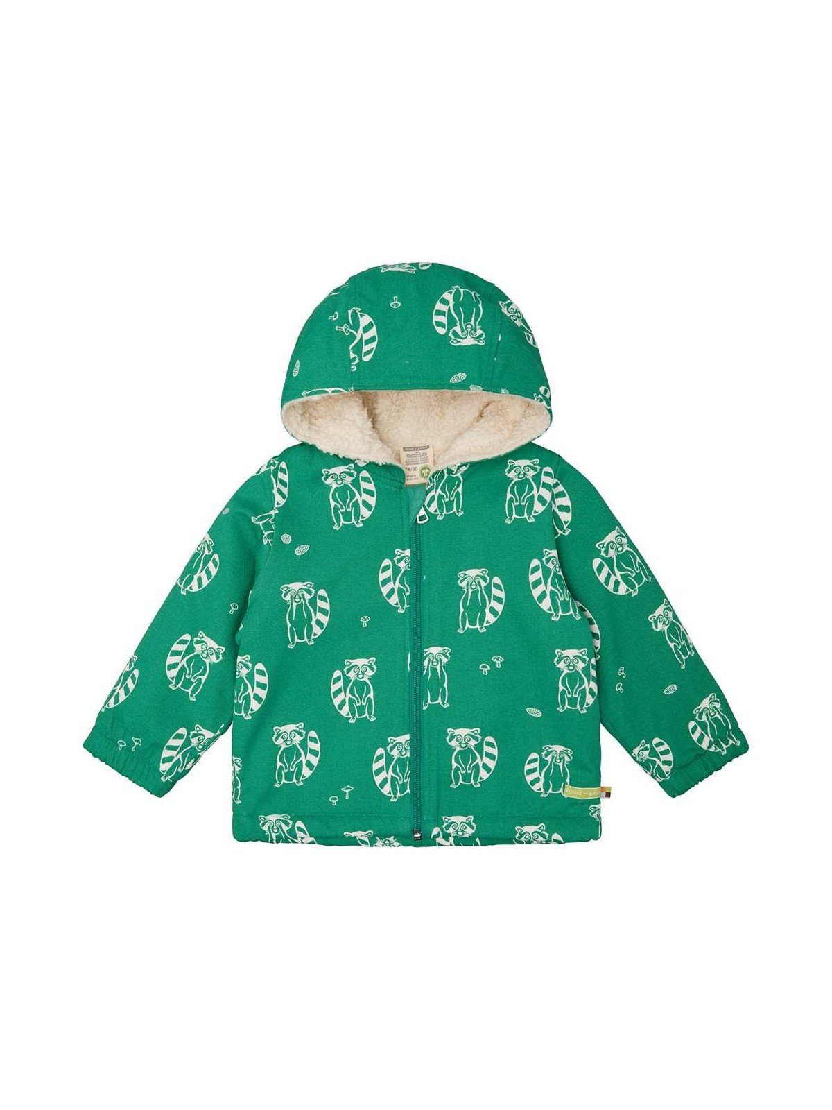loud + proud - Bio Kinder Jacke mit Waschbär-Allover und Teddyfutter, wasserabweisend, plant
