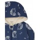 loud + proud - Bio Kinder Jacke mit Waschbär-Allover und Teddyfutter, wasserabweisend, ultramarine