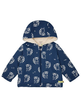 loud + proud - Bio Kinder Jacke mit Waschbär-Allover und Teddyfutter, wasserabweisend, ultramarine