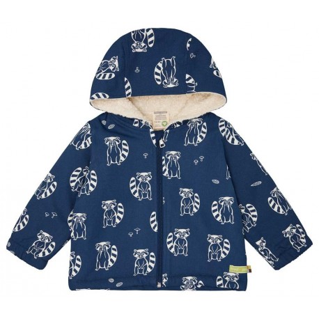 loud + proud - Bio Kinder Jacke mit Waschbär-Allover und Teddyfutter, wasserabweisend, ultramarine