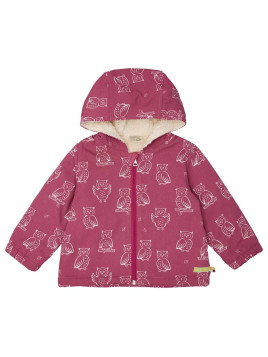 loud + proud - Bio Kinder Jacke mit Eulen-Allover und Teddyfutter, wasserabweisend, rosa