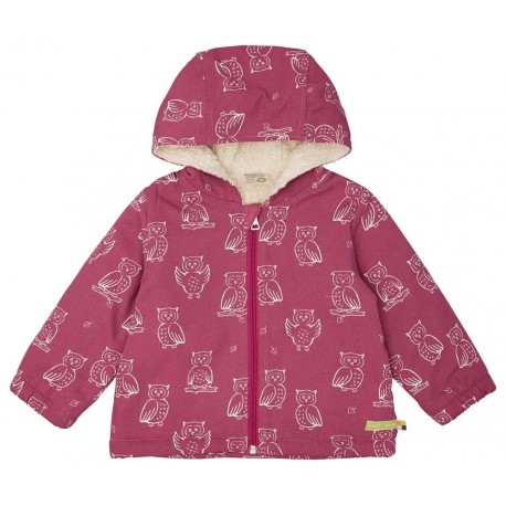 loud + proud - Bio Kinder Jacke mit Eulen-Allover und Teddyfutter, wasserabweisend, rosa
