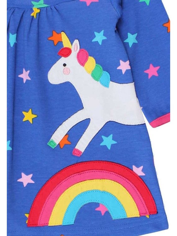 Toby tiger - Bio Kinder Kleid mit Einhorn-Applikation, Regenbogen und Sternen