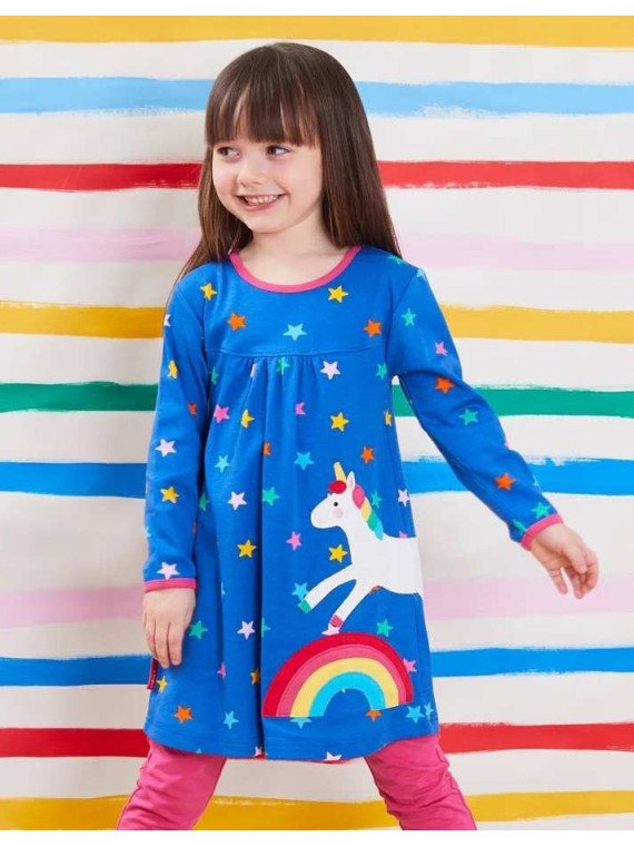 Toby tiger - Bio Kinder Kleid mit Einhorn-Applikation, Regenbogen und Sternen
