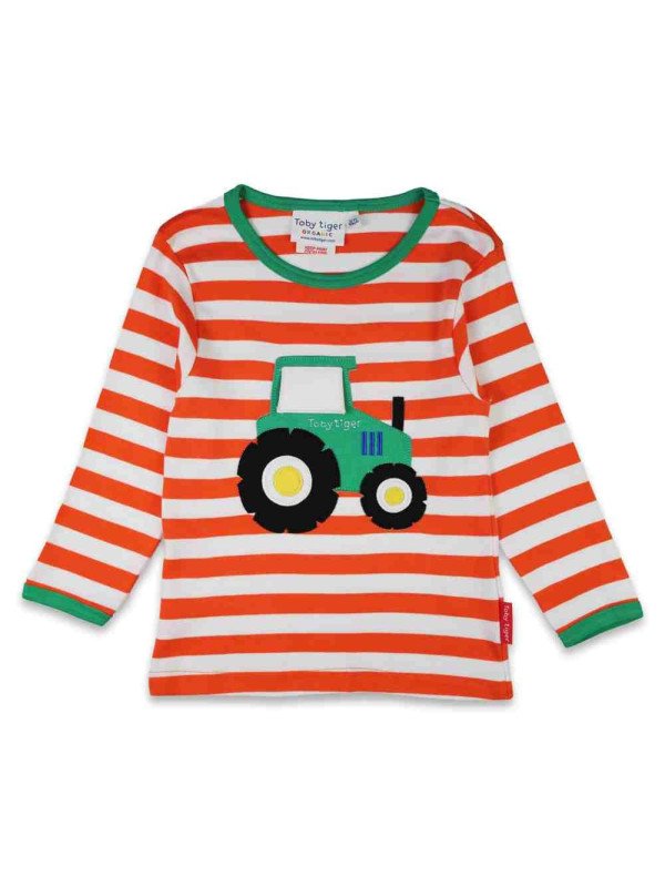 Toby tiger - Bio Kinder Langarmshirt mit Traktor-Applikation und Streifen