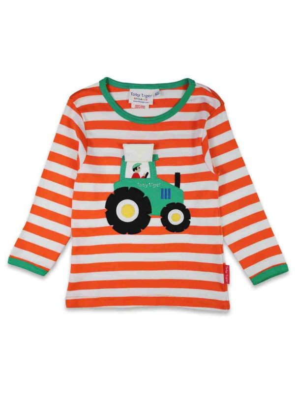 Toby tiger - Bio Kinder Langarmshirt mit Traktor-Applikation und Streifen