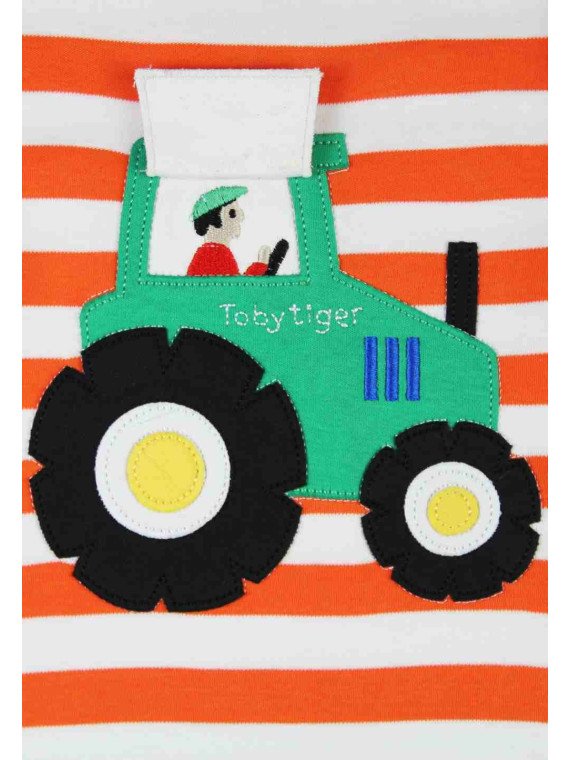 Toby tiger - Bio Kinder Langarmshirt mit Traktor-Applikation und Streifen