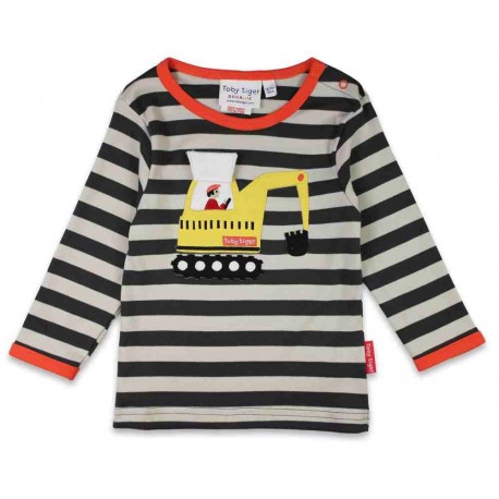 Toby tiger - Bio Kinder Langarmshirt mit Bagger-Applikation und Streifen