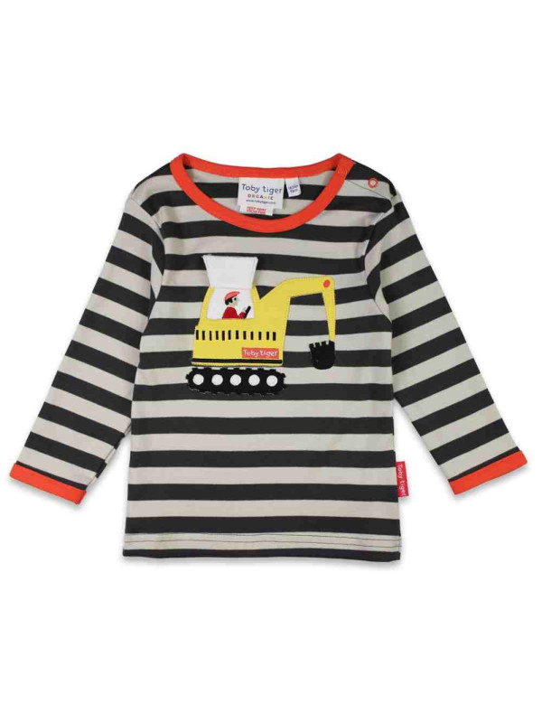 Toby tiger - Bio Kinder Langarmshirt mit Bagger-Applikation und Streifen