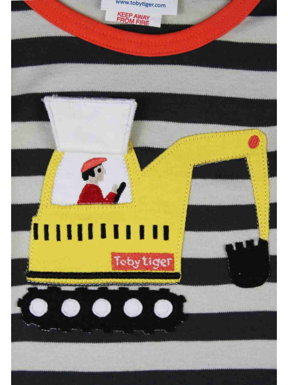 Toby tiger - Bio Kinder Langarmshirt mit Bagger-Applikation und Streifen
