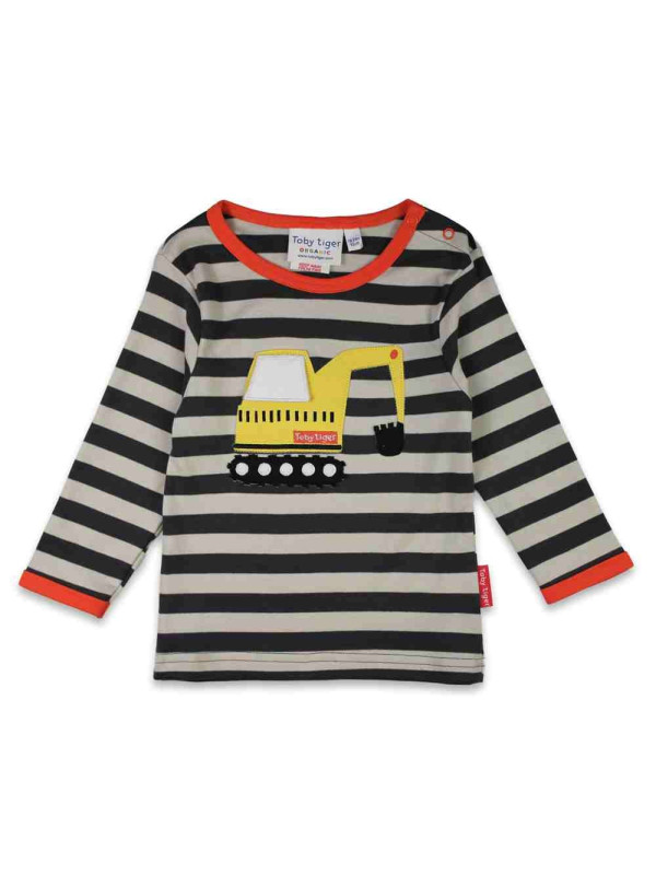 Toby tiger - Bio Kinder Langarmshirt mit Bagger-Applikation und Streifen
