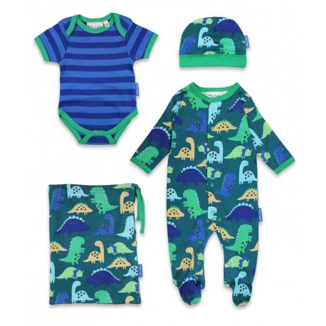 Toby tiger - Bio Baby Set Strampler, Body und Mütze mit Dinosaurier-Motiv