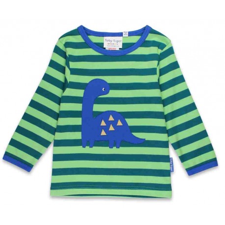 Toby tiger - Bio Kinder Langarmshirt mit Dinosaurier-Applikation und Streifen
