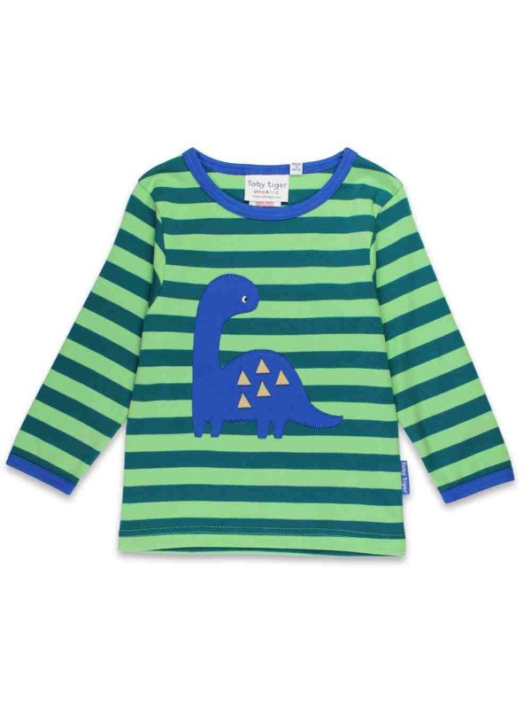 Toby tiger - Bio Kinder Langarmshirt mit Dinosaurier-Applikation und Streifen
