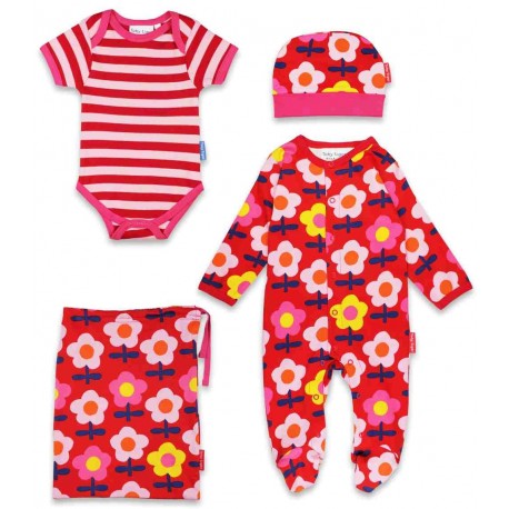 Toby tiger - Bio Baby Set Strampler, Body und Mütze mit Blumen-Motiv