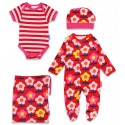 Toby tiger - Bio Baby Set Strampler, Body und Mütze mit Blumen-Motiv