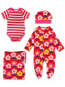 Toby tiger - Bio Baby Set Strampler, Body und Mütze mit Blumen-Motiv