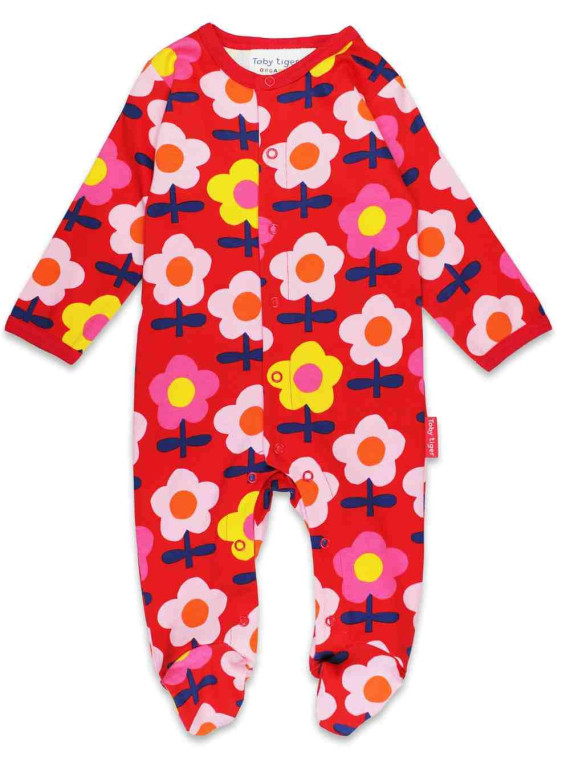 Toby tiger - Bio Baby Set Strampler, Body und Mütze mit Blumen-Motiv