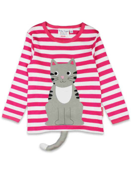 Toby tiger - Bio Kinder Langarmshirt mit Katzen-Applikation und Streifen