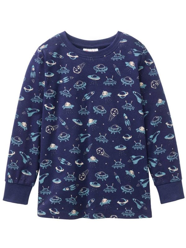 People Wear Organic - Bio Kinder Schlafanzug mit Raumschiff-Allover