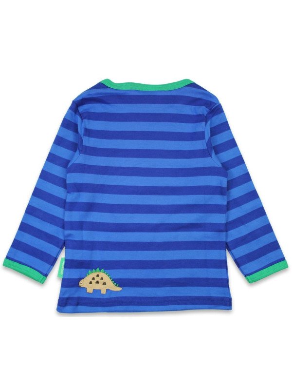 Toby tiger - Bio Kinder Langarmshirt mit Dinosaurier/Vulkan-Applikation und Streifen