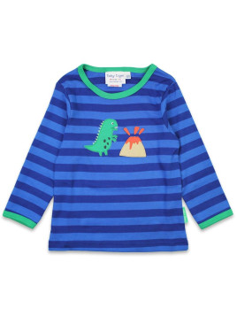 Toby tiger - Bio Kinder Langarmshirt mit Dinosaurier/Vulkan-Applikation und Streifen