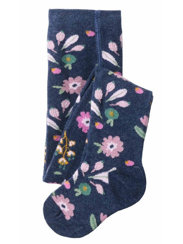 People Wear Organic - Bio Baby Strumpfhose mit Blumen-Muster, marine