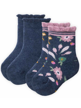 People Wear Organic - Bio Kinder Frottee Strümpfe Doppelpack mit Blumen-Allover/uni